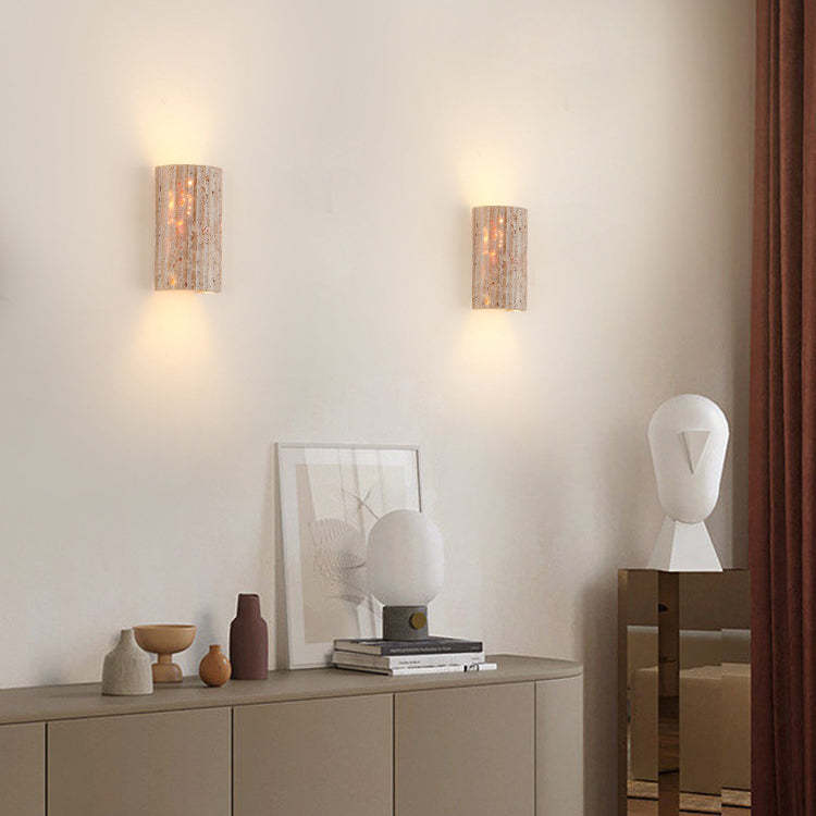 Japanese Striped Beige Travertine Semicircle LED Wall Sconce