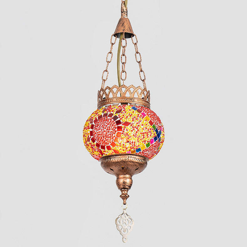 Boho Iron Stained Glass Ball Pendant Light
