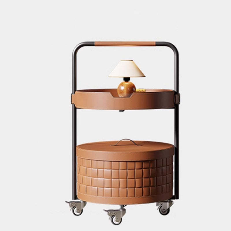 Nordic Round Steel Leather End Table