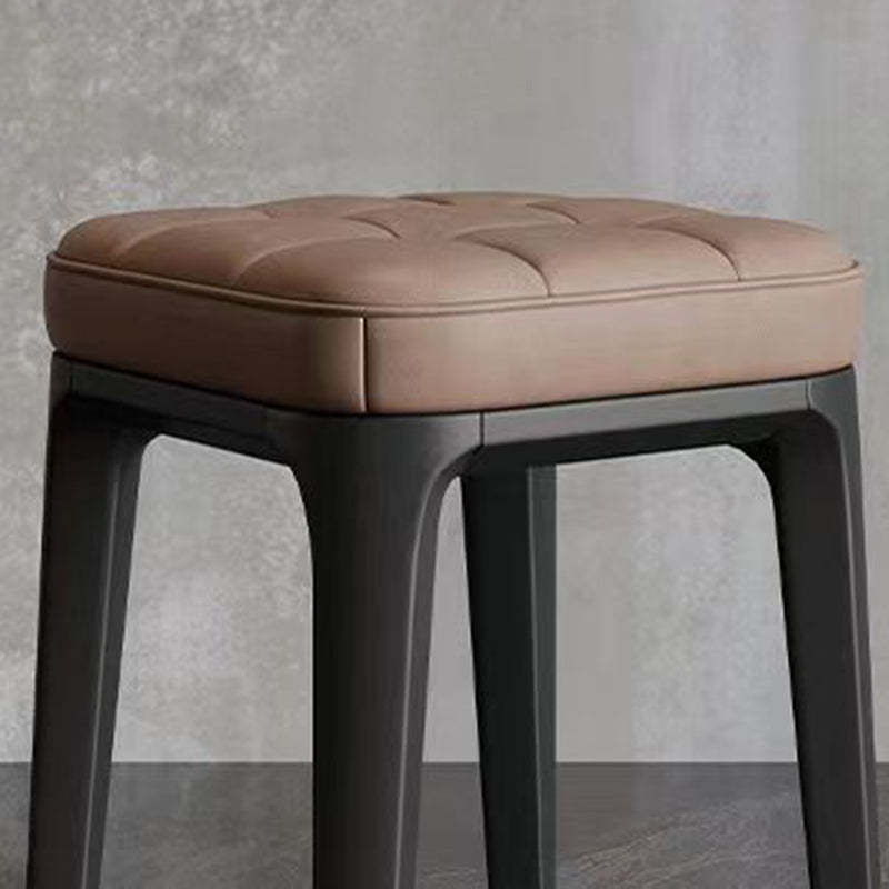 Contemporary Plaid Microfiber Leather Square Vanity Stool