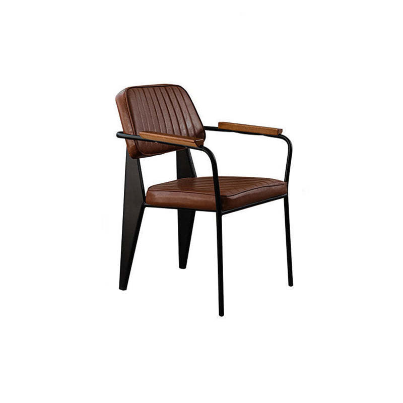 Industrial Leather Metal Wood Dining Chair