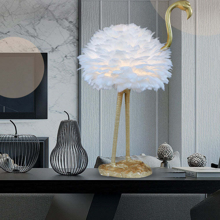 Nordic Goose Feather Metal Flamingo Ball Table Lamp