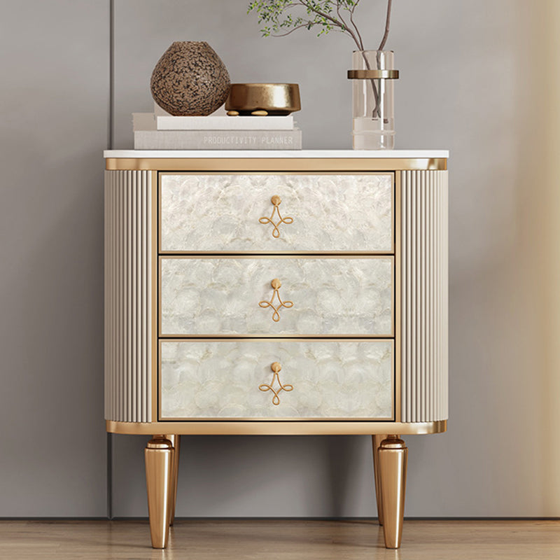 Lighom luxury 3-drawer rock wood metal glass nightstands