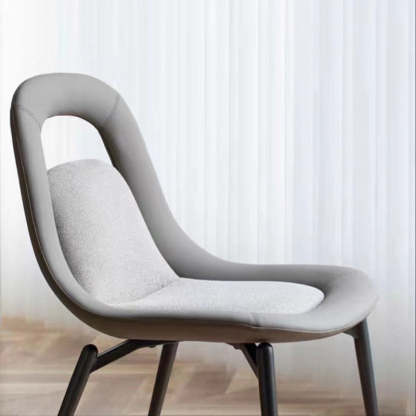 Scandinavian Curved Leather Tapered Leg Dining Chair