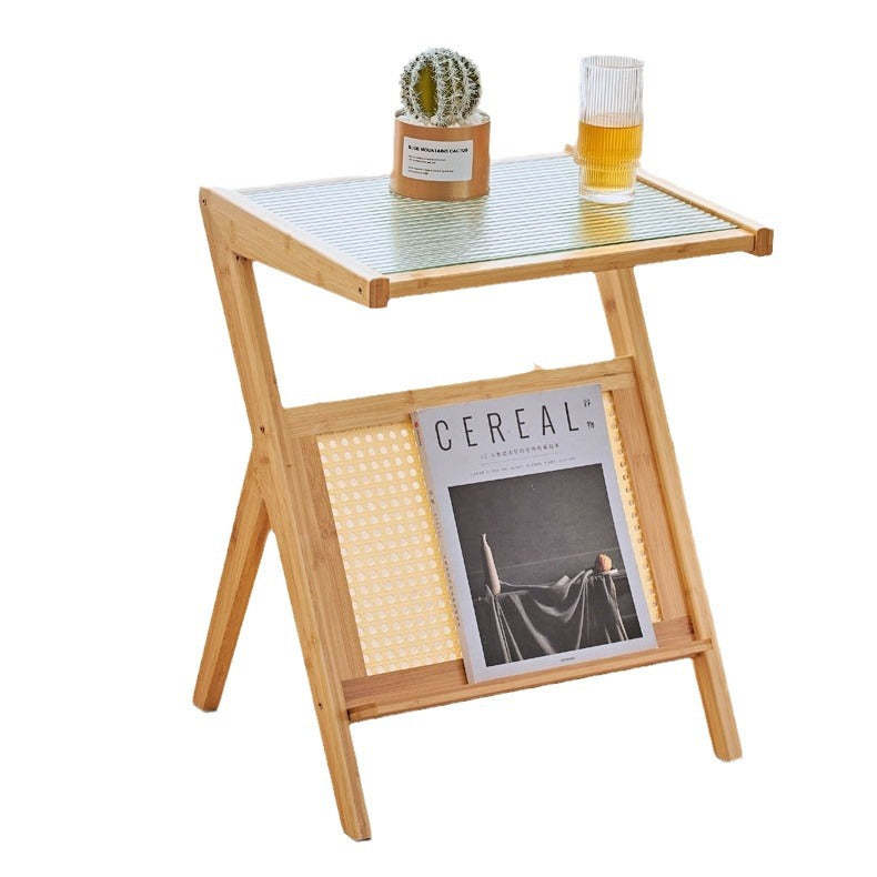 Geometric Bamboo Glass Side Table