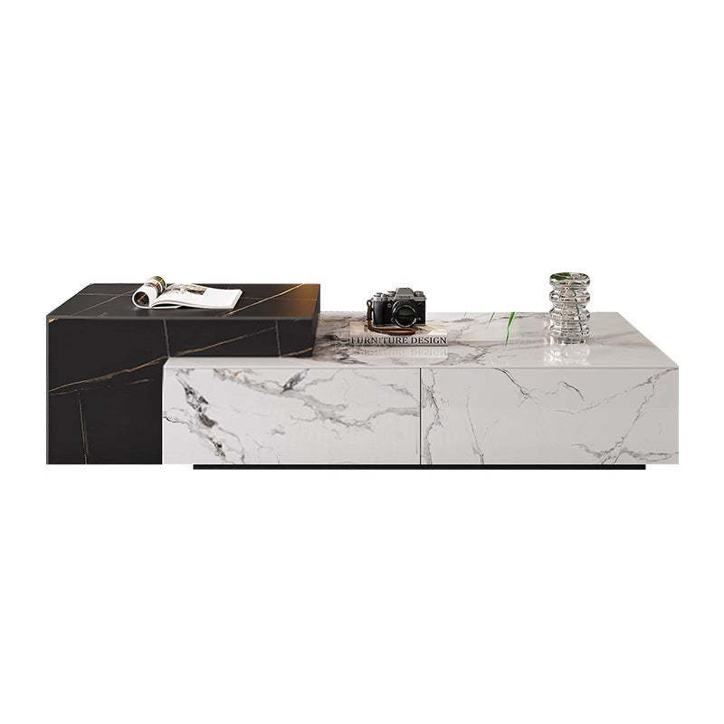 Minimalist Rectangular Rock Plate Wood Coffee Table