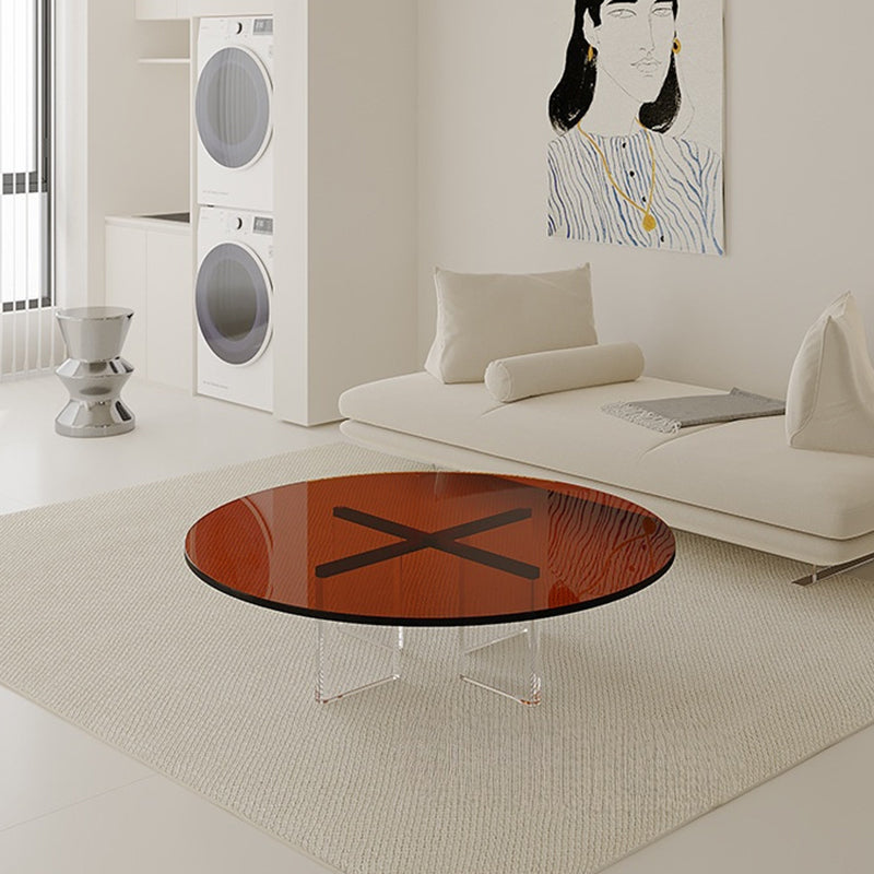 Minimalist Cross Base Acrylic Coffee Table — Red