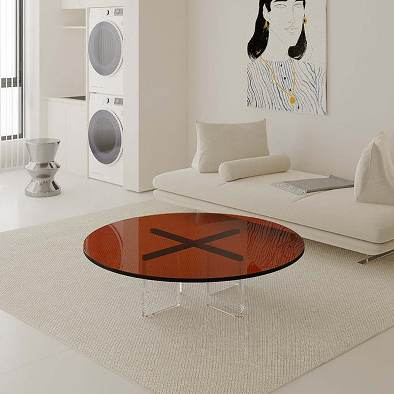 Minimalist Cross Base Acrylic Coffee Table — Red