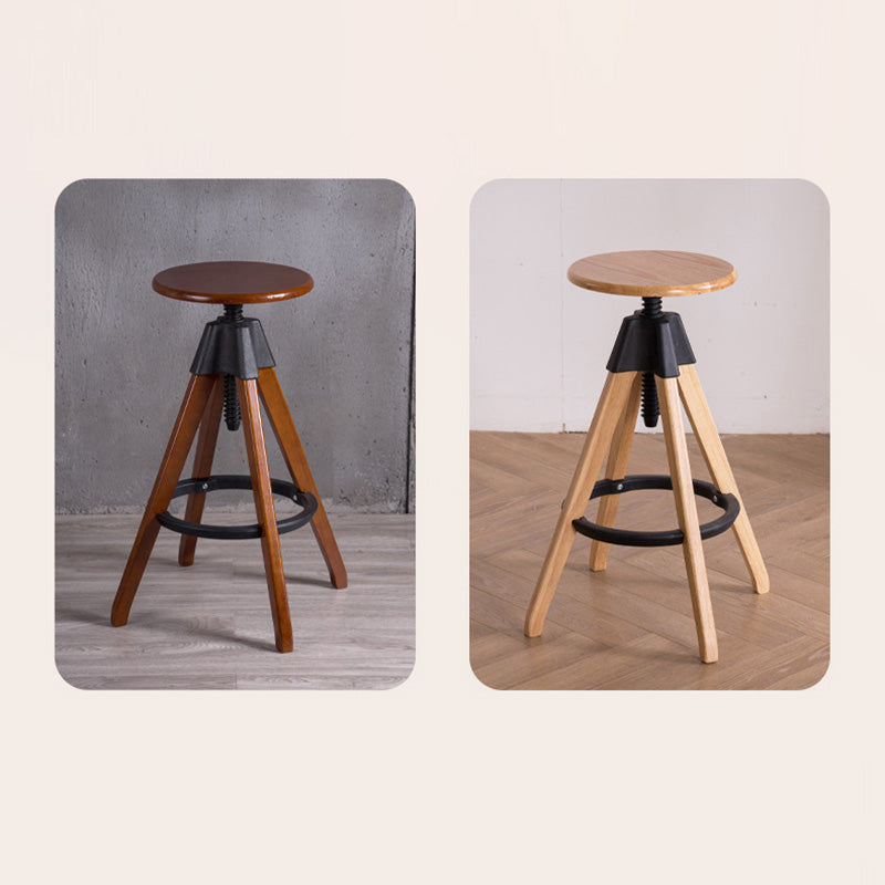 Vintage Solid Wood Nylon Adjustable Swivel Counter Stool