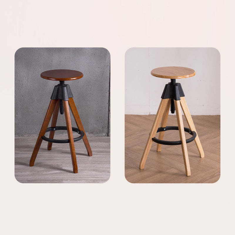 Vintage Solid Wood Nylon Adjustable Swivel Counter Stool