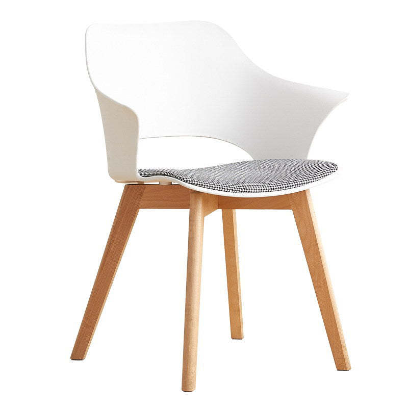 Nordic Curved Plastic Wood-Leg Dining Armchair