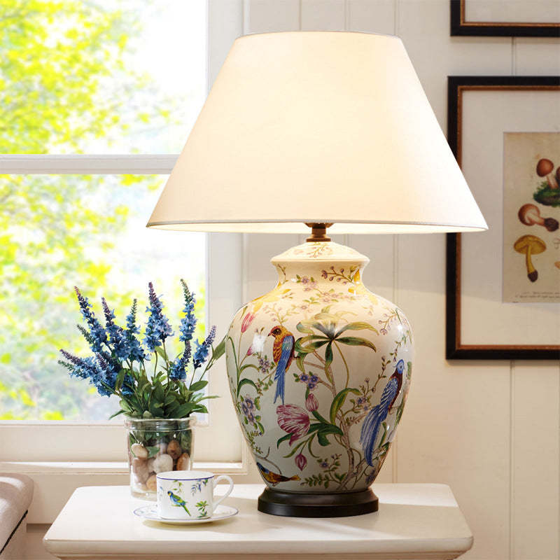 Retro Ceramic Flower Bird Table Lamp — Dimmer / 110V-120V For US/CA