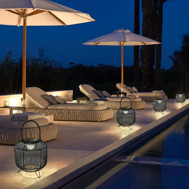 Modern portable black landscape lighting in iron rattan wood