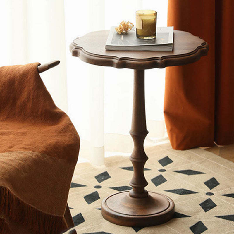 Vintage Round Lace Wood Coffee Table — Brown
