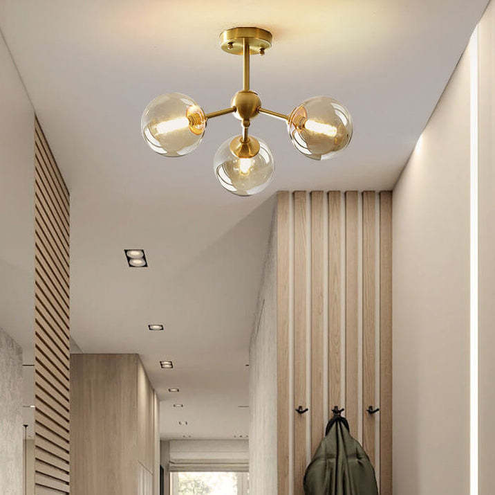 Minimalist All-Copper Branch Orb Ceiling Light