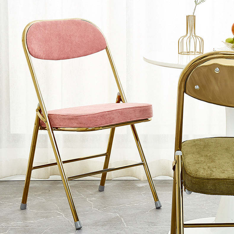 Vintage Velvet Steel Foldable Dining Chair — Gold Frame / Pink