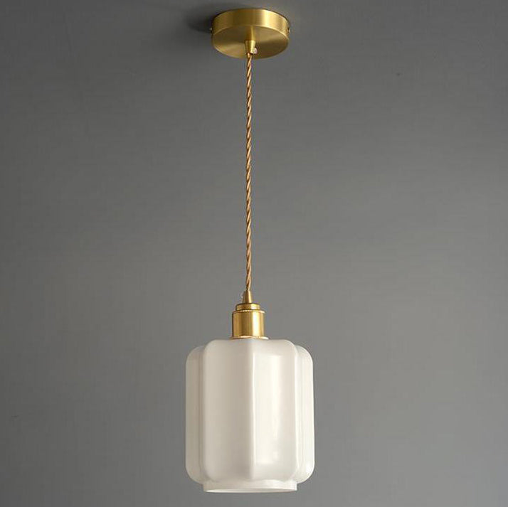 Vintage Cylindrical Brass Glass Pendant Light