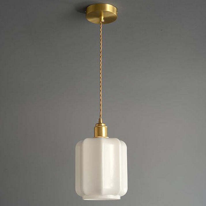 Vintage Cylindrical Brass Glass Pendant Light