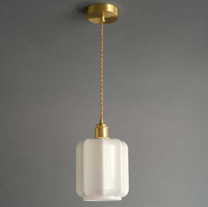Vintage Cylindrical Brass Glass Pendant Light