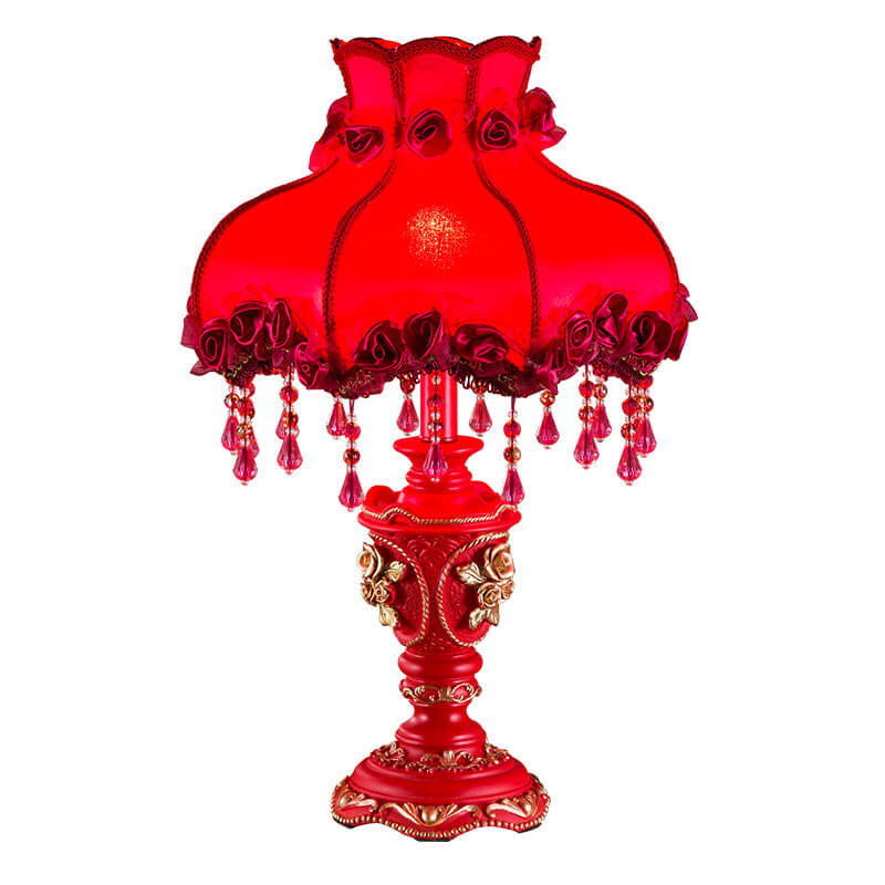European Wedding Red Fabric Tassel Resin Table Lamp