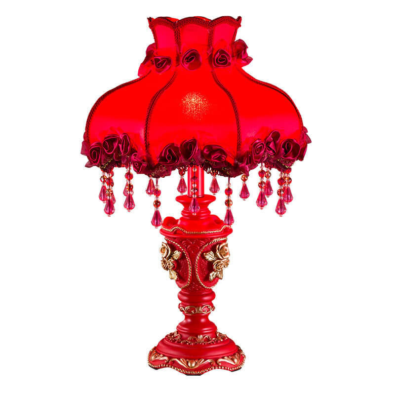 European Wedding Red Fabric Tassel Resin Table Lamp