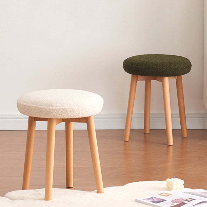 Minimalist Lambswool Wood Vanity Stool — With Tail / Green