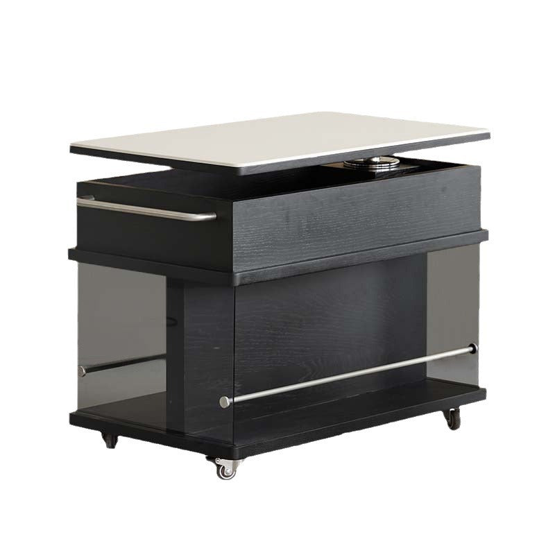 Minimalist Wood Glass Lift-Top End Table 3-Storage