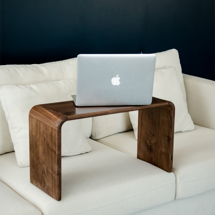 Nordic C-Shaped Walnut End Table — Rubber Wood - Walnut Color