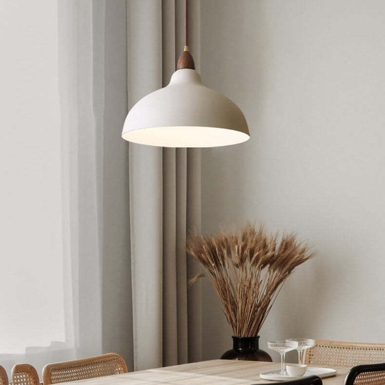 Japanese Iron Dome Wood Top Pendant Light