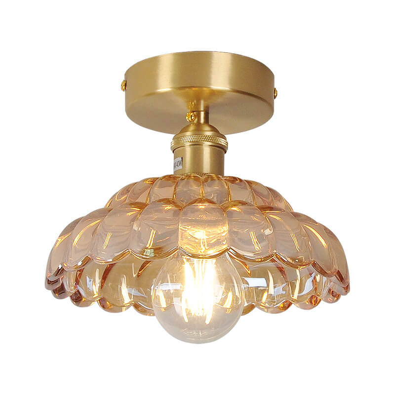 Vintage Brass Glass Dome Ceiling Light