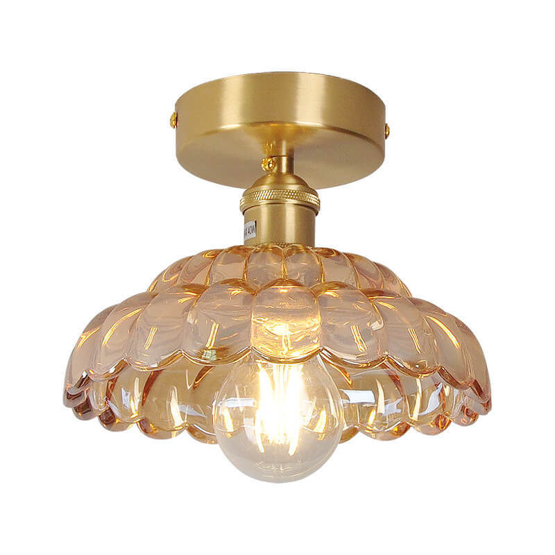 Vintage Brass Glass Dome Ceiling Light