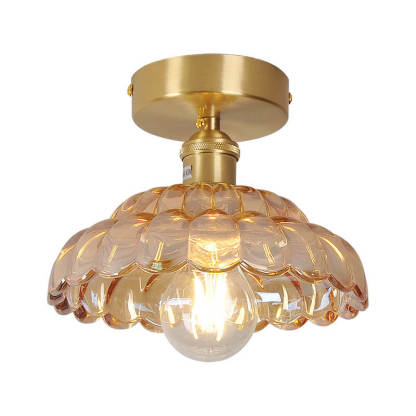 Vintage Brass Glass Dome Ceiling Light
