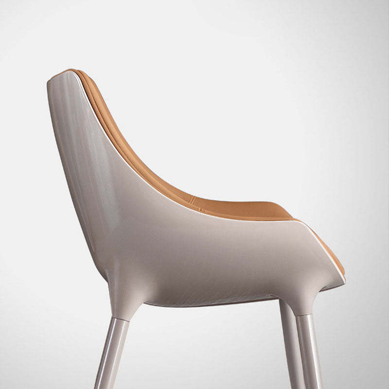 Minimalist curved cowhide beige dining chairs & benches, Lighom — With Arm