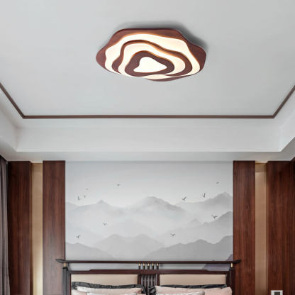 Modern Chinese Solid Wood Textured Geometric LED Flush Light