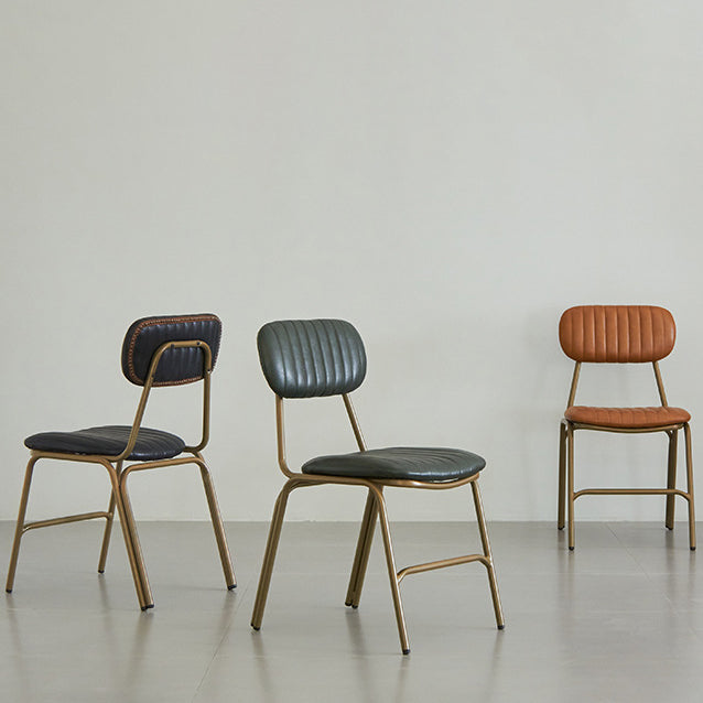 Industrial Leather Iron Striped Dining Chair