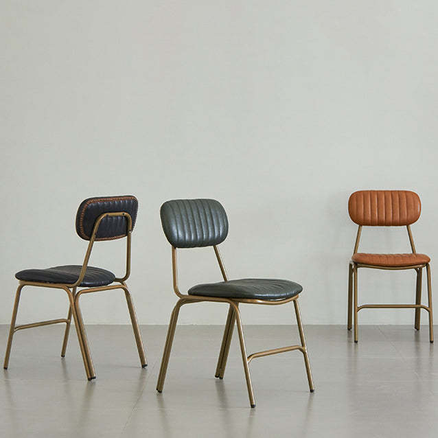 Industrial Leather Iron Striped Dining Chair — Brown