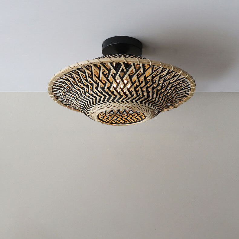 Chinese Zen Bamboo Flying Saucer Ceiling Light