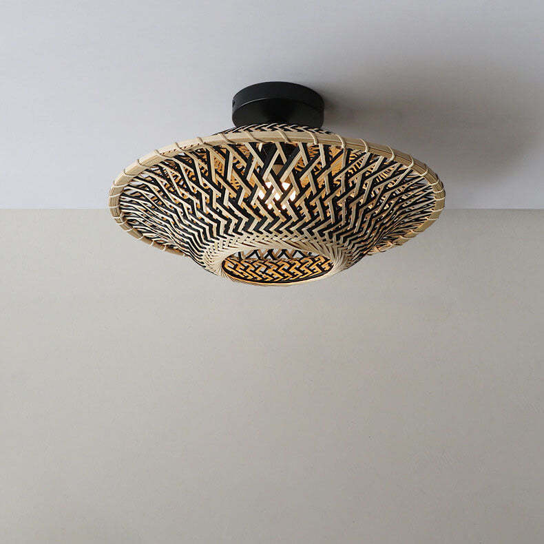 Chinese Zen Bamboo Flying Saucer Ceiling Light