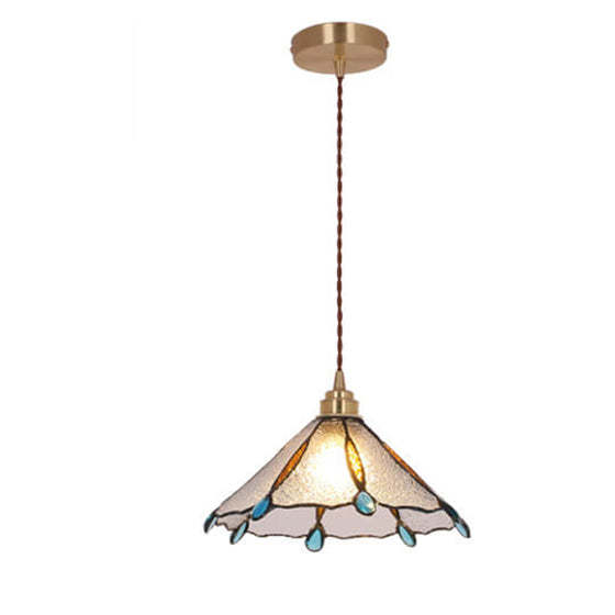 Vintage Tiffany Stained Glass Umbrella Pendant