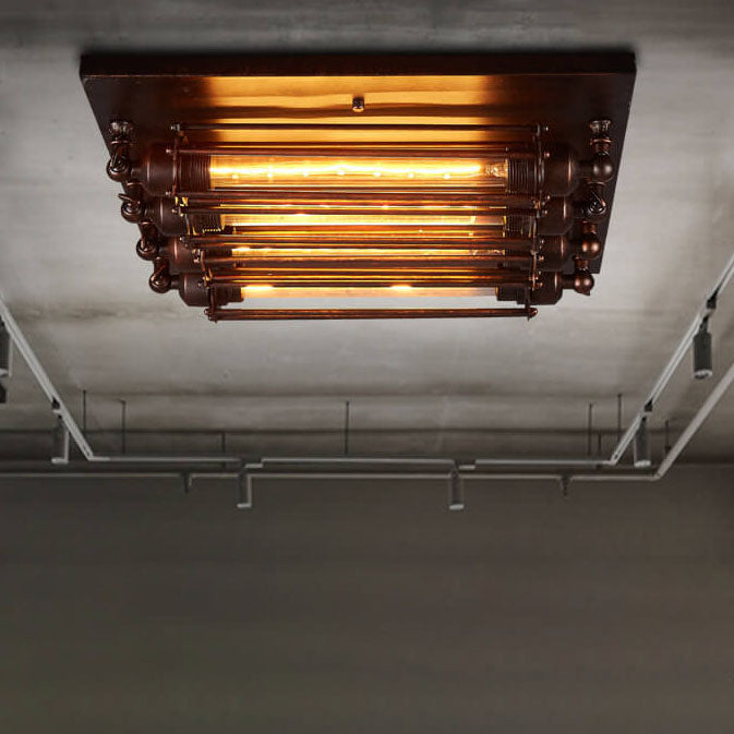 Nostalgic Industrial Iron Glass Strip 4-Light Flush Light