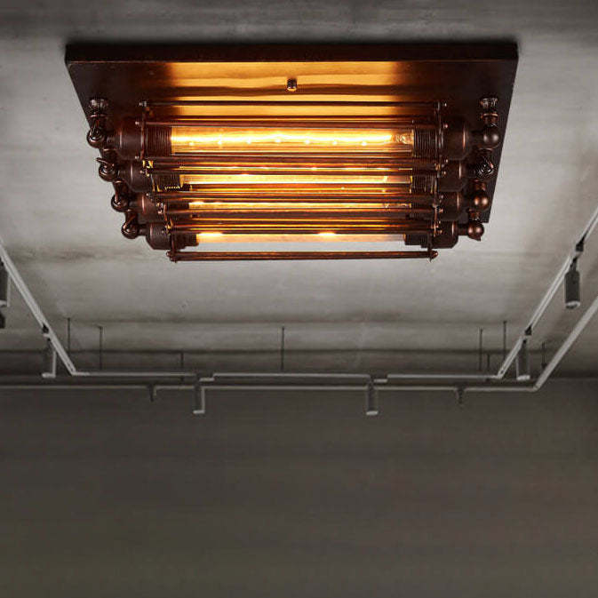 Nostalgic Industrial Iron Glass Strip 4-Light Flush Light