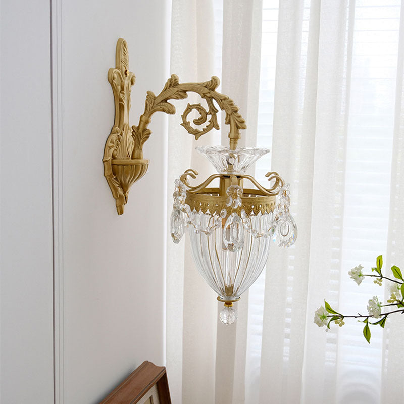 French Court Lantern Brass Crystal Sconce
