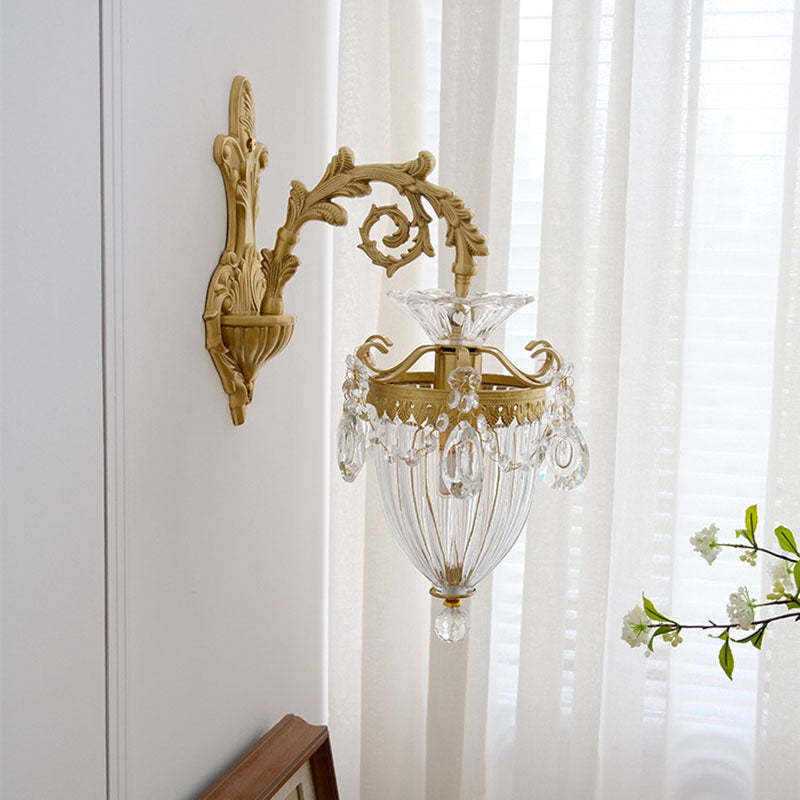 French Court Lantern Brass Crystal Sconce