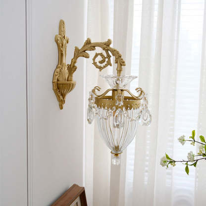 French Court Lantern Brass Crystal Sconce