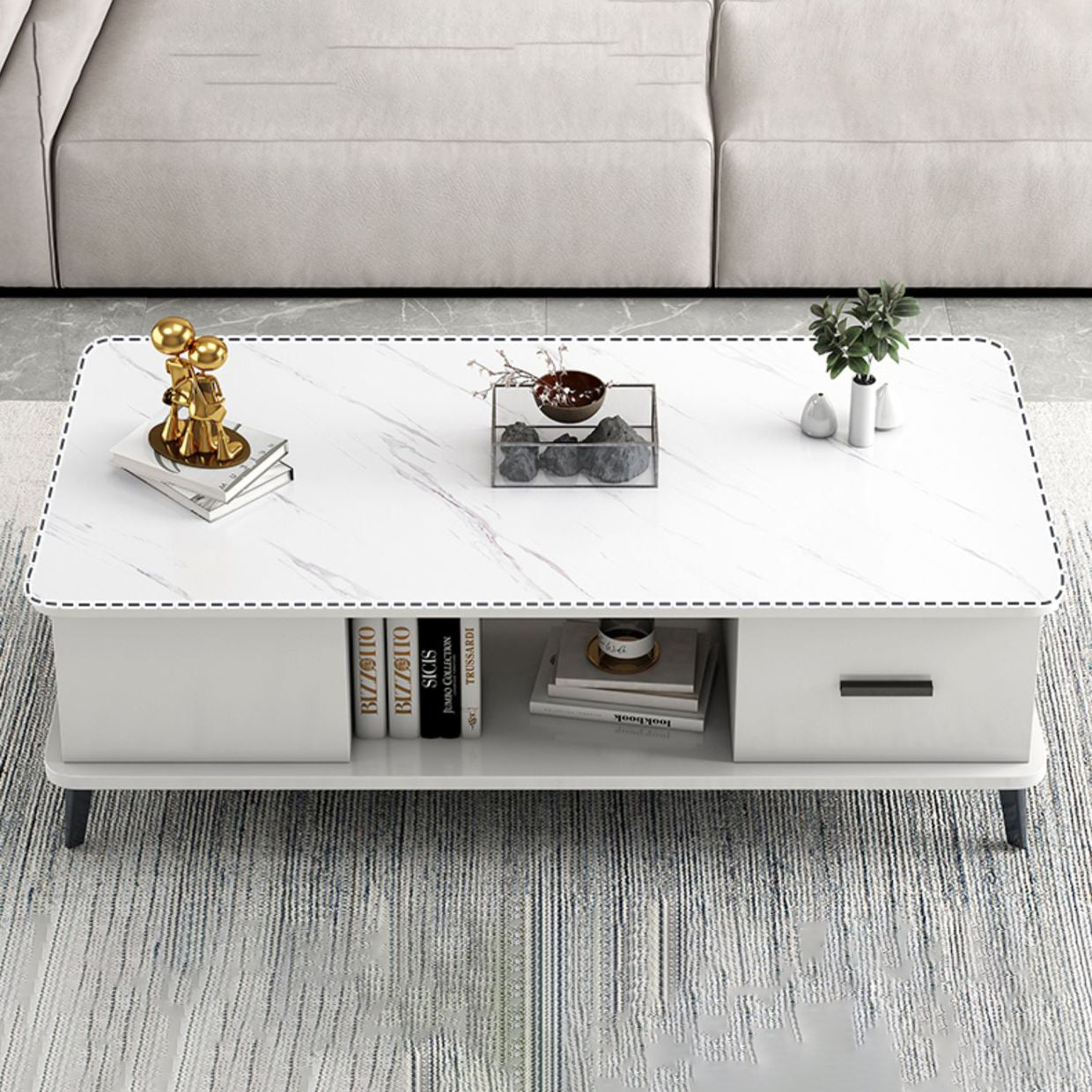 Nordic Rectangular Engineered Wood Iron Coffee Table