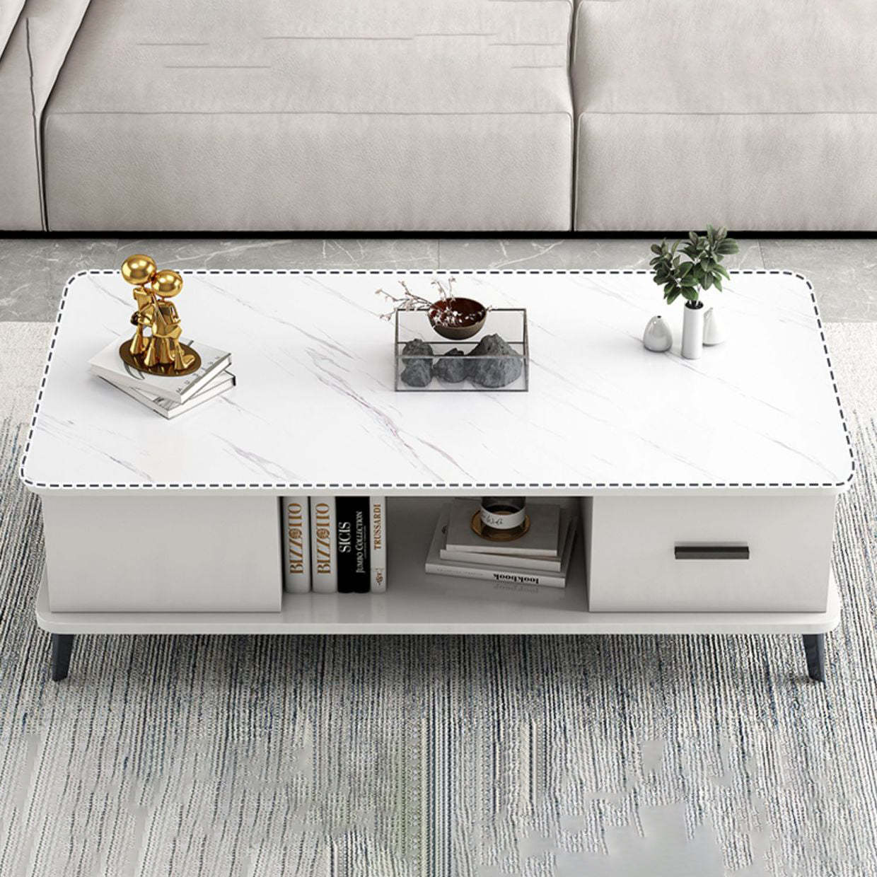 Nordic Rectangular Engineered Wood Iron Coffee Table