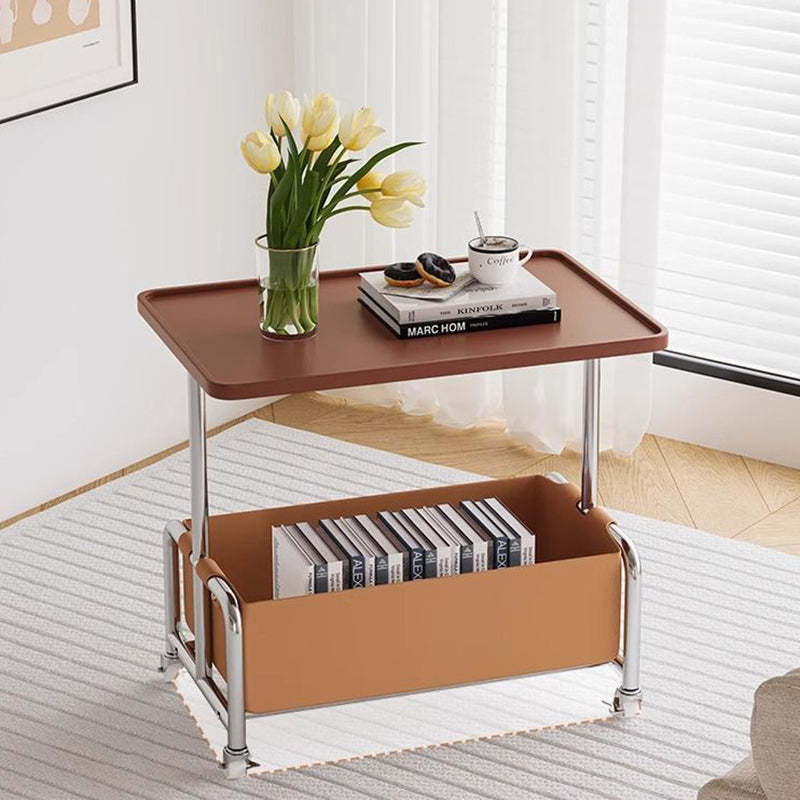 Minimalist Iron Leather Rectangular Movable End Table 2-Tier