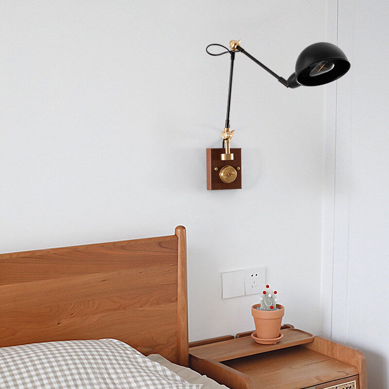 Japanese Vintage Walnut Iron Rotating Sconce — Plug - in / 220V-240V For UK/AU