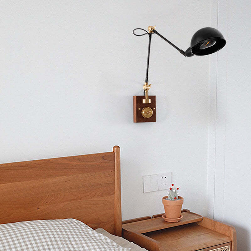 Japanese Vintage Walnut Iron Rotating Sconce
