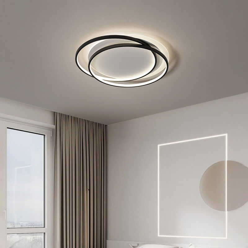 Circle aluminum flush mount lighting for living room — 19.69" L x 18.5" W x 3.15" H / Cool White (6000K) / Brushed Gold
